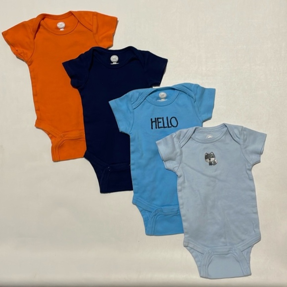 Set Of 4 Wonder Nation Jumpers Size Baby 0-3 Months Bodysuits Orange Blue Gray